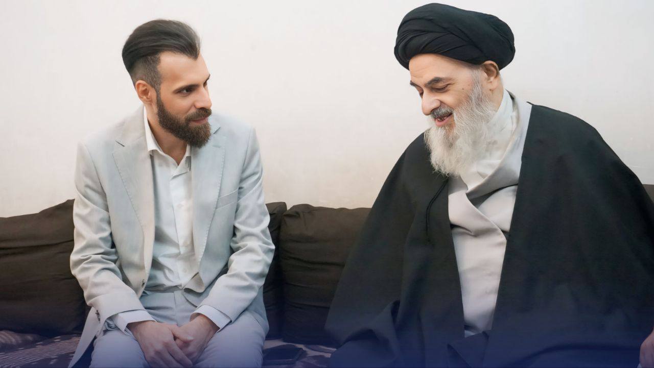 مدير قناة البصرة 1 الفضائية يزور سماحة المرجع الديني الأعلى آية الله العظمى السيد صادق الحسيني الشيرازي دام ظله في قم المقدسة