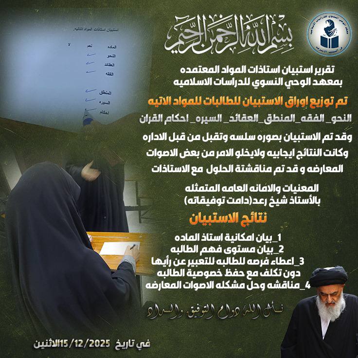 أستبيان معهد الوحي النسوي للدراسات الاسلامية